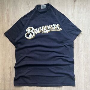 Vintage Majestic Men’s Milwaukee Brewers Navy Jersey Shirt Large XL Baseball MLB